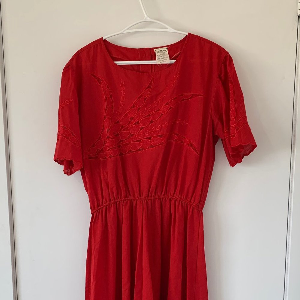 Vintage red midi dress with embroidered detail